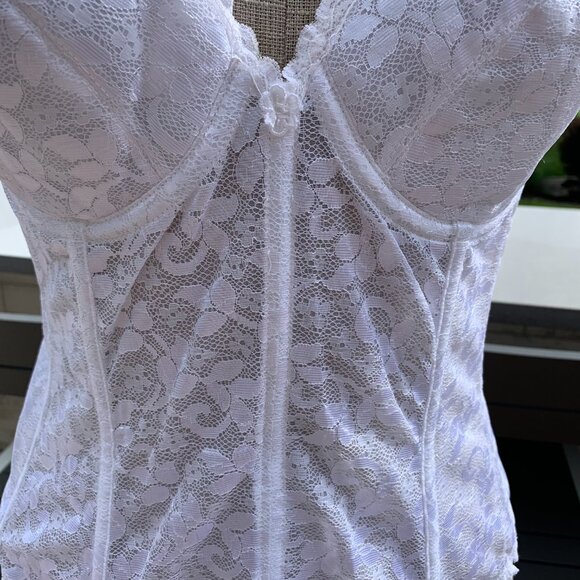 Vintage Union Made Carnival White Sheer Lace Boned Corset Bustier Lingerie - Picture 3 of 14